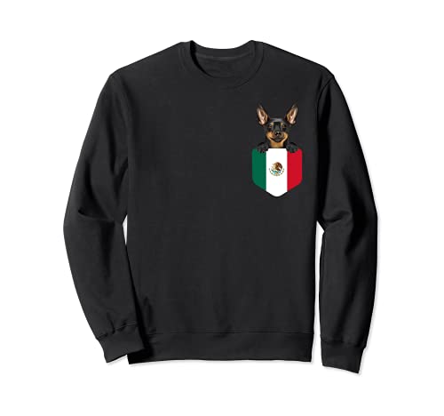 Mexico Flag Miniature Pinscher Dog In Pocket Sweatshirt, Black