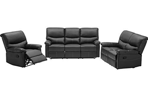 FDW Recliner Sofa PU Leather Set 3 PCS Motion Sofa Loveseat Recliner Sofa Recliner Couch Manual Reclining Chair 3 Seater for Living Room