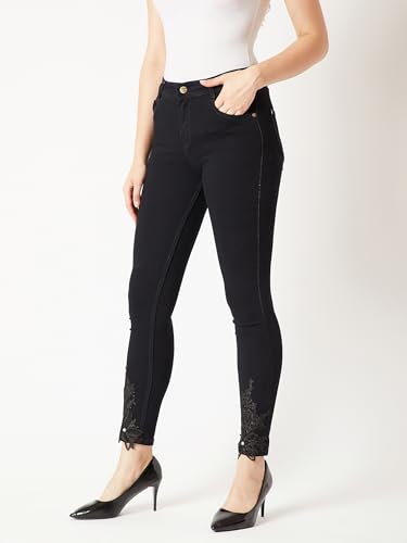 Image of Miss Chase Women's Skinny High Rise Cropped Length Fringe Detailing Stretchable Denim Jeans