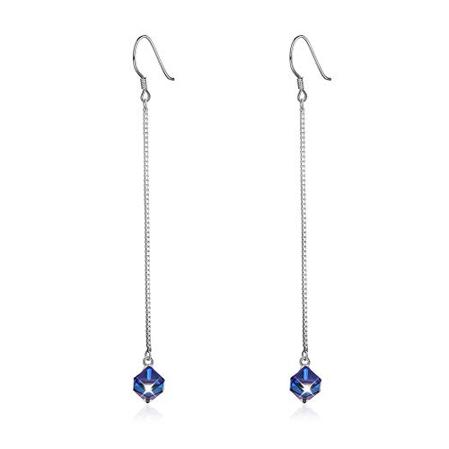 Boucles d'oreilles argent 925 cristaux pendantes longue chaîne losange tendance
