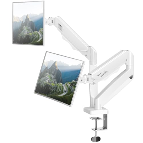 Dual Monitor Arm Desk Mount Fits 13 to 32 inch Computer Screens Holds 4.4 to 19.8lbs Display VESA Mount Adjustable Double Monitor Stand with Clamp/Grommet Base 75/100mm Bracket White Freelift