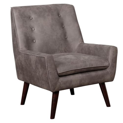 Sillón tipo barril marrón de tela con patas cónicas miniatura 1