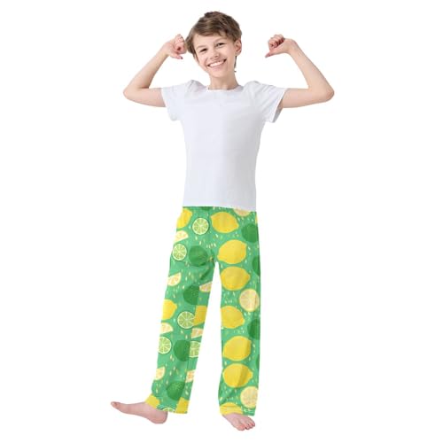 ZZXXB Lemon Lime Fruit Boys Long Pants Soft Trousers Elastic Waist Kids Lounge Bottoms with Pockets S-XL2