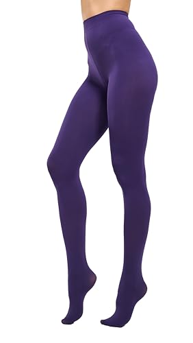 HeyUU - Medias de colores semiopacas para mujer, 80 DEN, medias de compresión de microfibra, morado, XXL-3XL