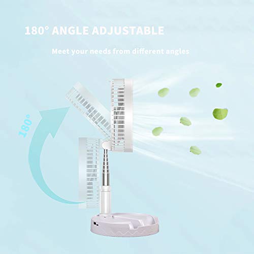 Portable Desk and Table Telescopic Fan,Height Adjustable Folding Pedestal Stand Floor Fan USB Rechargeable Air Circulator Mute Fan With 4 Speed Settings For Office,Home,Outdoor,Camping(White) - Thumbnail 4