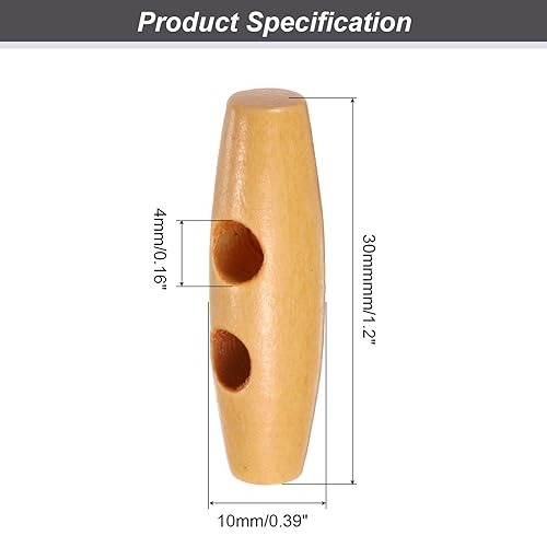 uxcell 50Pcs Wood Toggle Buttons 30mm 2 Holes Olive Shape Sewing Horn Toggle Buttons for DIY Coat Clothes Accessories Beige - Image 2