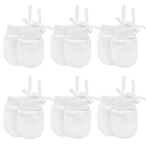 Newborn Baby Gloves Infant Cotton No Scratch Toddler Mittens Warm Gloves for Baby Boys Girls 6 pairs White