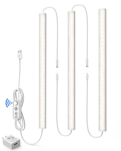 Image of Motion Sensor Dimmable Under Cabinet Lighting, 4500K Daylight, Plug-in, Linkable LED Closet Light Bars, 12-inch 3 Pack