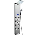 AKDY 52 In. 8-Jet Multi-function Tempered Glass Shower Panel System In Silver With Rainfall Shower Head tub spout And Temperature Display