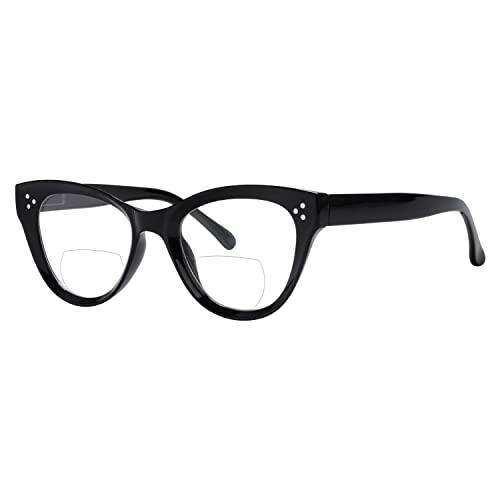 Eyekepper Bifocal Reading Glasses Women Stylish Bifocal Readers Clear Lens Oversize Cat-eye Style - Black +1.75