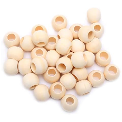 Wooden Beads for Crafting, Large Hole Natural Wood Beads for DIY Craft Making, Small Beads 20mm x100, 10mm Hole Cover