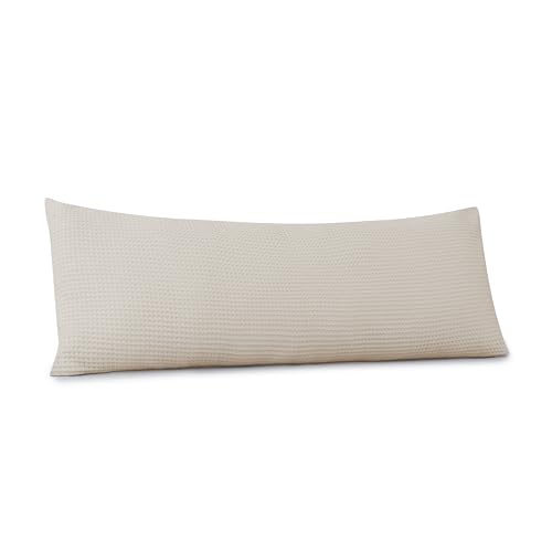 Zaizaihome 100% Egyptian Cotton 600 TC Waffle Weave Body Pillowcase with Zipper,1 Pack Ultra Soft Breathable Pillow Cover, Skin-Friendly Bed Pillow Sham, Body Pillow Case Cover, Beige, 20