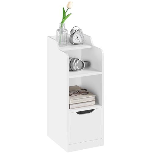 Yaheetech Mesita de Noche Estrecha, Mesa Auxiliar, Espacio de Almacenamiento de 3 Niveles con 1 Cajón, Mesilla Auxiliar para Dormitorio, Salón, Espacios Reducidos, 25 x 30 x 65 cm