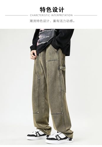 Jeans Pants Trousers Denim Spring Washed Vintage Blue Men's High Street Loose Straight Tube Large4