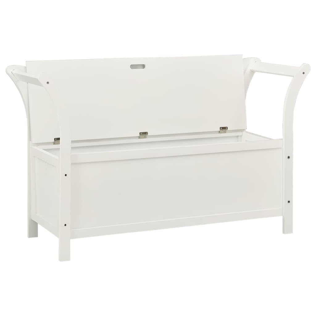 Banco de madera de árbol macizo con respaldo y almacenamiento, 107 x 45 x