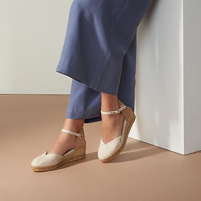 Viscata Pubol Espadrille Canvas Low Wedges with Ankle Strap Spain Handmade 2 Heel Women's Sandals with Breathable Organic Cotton Canvas and 100% Natural Jute for all Occasions: Casual, Work, Party