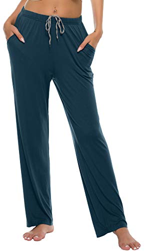 Jinshi Women Pajama Pants Stretch Modal Pajama Bottoms Lounge Pants With Pockets(Xl,Dark Grey/Lake Blue/Black) #TOP1