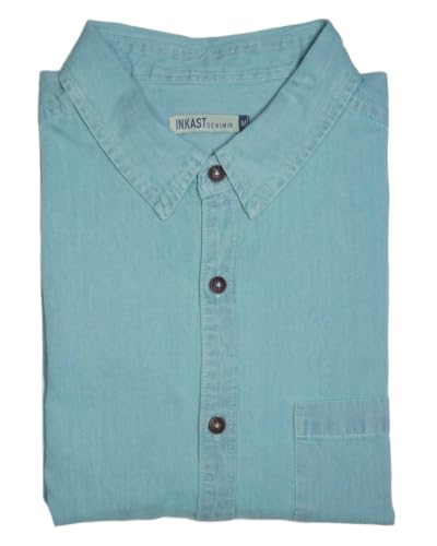 Image of Amazon Brand - INKAST Men Washed Cotton Twill Denim Casual Button Down Shirt | Full Sleeves | Regular Fit | Stylish Summer - Everyday Wear
