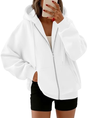 Image of Trendy Queen Womens Zip Up Hoodies 2026 Oversized Sweatshirt | Spring Fall Layering Jacket with Pockets, Casual Track Outfits, Cozy Fleece Winter Clothes