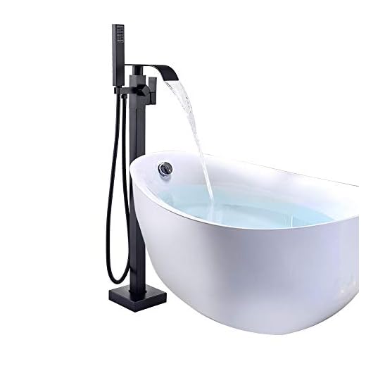 Onyzpily Schwarz Wasserfall Badewannenarmatur Freistehende Wannenarmatur mit Handbrause 93-PHMMW