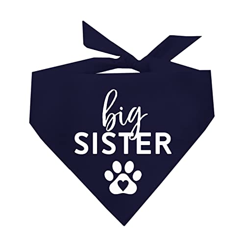Big Sister with Heart Paw Baby Announcement Dog Bandana (Navy, OS 86)