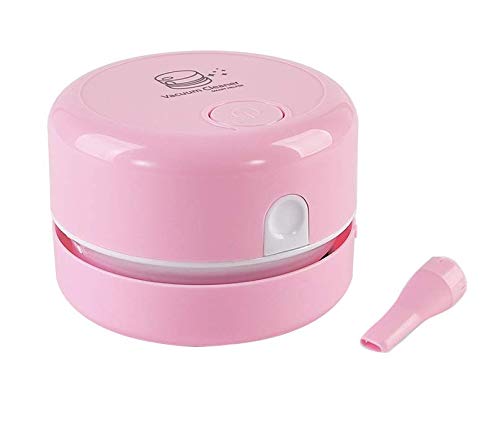 Desktop Vacuum Cleaner, Portable Cordless Mini Sweeper for Crumbs, Hairs, Computer Keyboard, Gifts for Kids, Cordless&360º Rotatable Design, with Vacuum Port, No Battery Included (Pink)