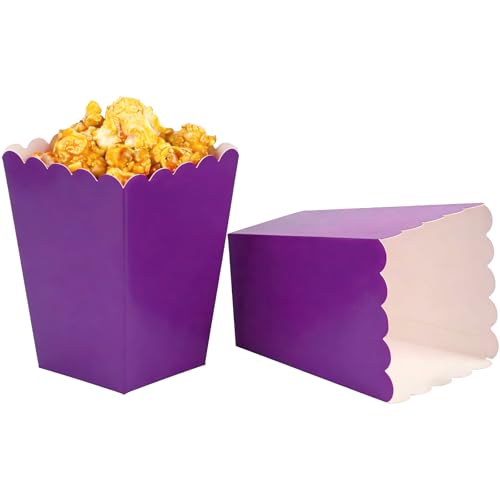 Image of Purple Popcorn Boxes Mini Paper Popcorn Box Cardboard Popcorn Container for Birthday Party, Graduation, Wedding, Carnival, Movie Night, Pack of 36
