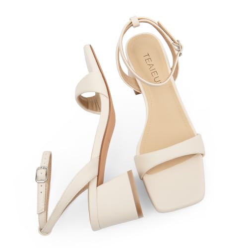 Image of TEAIEUI Block Heels for Women, Square Open Toe Heeled Sandals, Chunky Ankle Strap Shoes for Dress, Party, Prom, Low Heel 2 inch