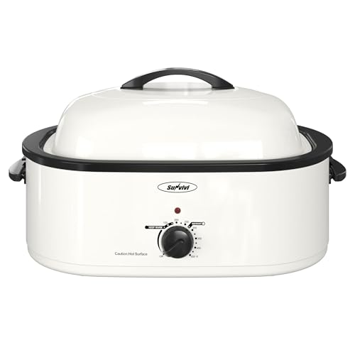 Sunvivi 20 Quart Electric Roaster with Self-Basting Lid, 28 lb Electric Turkey Roaster Oven with Removable Pan, Large Roaster with Removable Rack and Cool-Touch Handles, White Body