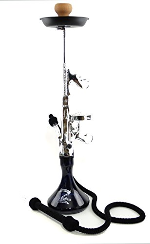 Zebra Smoke Tommy Gun [ Chicago Gun ] Premium Quality 1 Hose 34" White/Silver Finish Shiny Hookah Complete Set Shisha Narguile (White)