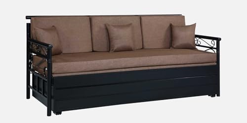 Image of 3 Seater Metal Sofa Cum Bed with Hydraulic Storage | Queen Size Sofa Cuma Bed | 3 Seater Sofa Set, Metal Sofa Set for Living Room Brown D1 Queen