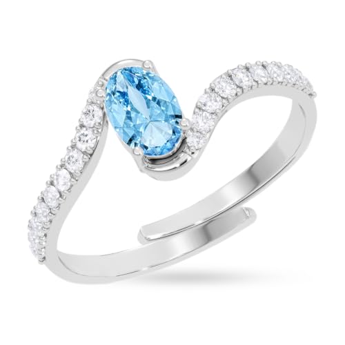 Image of Clara 925 Sterling Silver Blue Zirconia Adjustable Ring for Women | Platinum-Plated | Gift for Girl Wife Girlfriend for Anniversary & Birthday | Minimal Daily Wear
