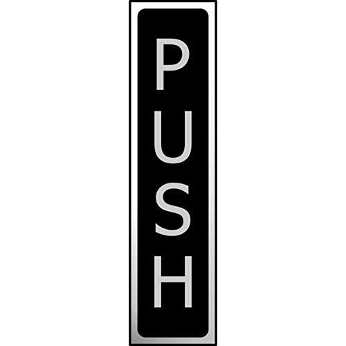 Image of Metal Self Adhesive Sign - Push - Black with Silver Text - 200mm x 50mm