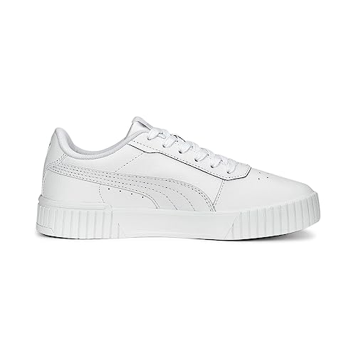 PUMA Women's Carina Leather Shoes Sneaker, 2.0 Wide White-White-Silver, 9