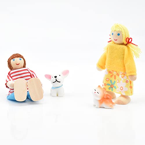 wooden doll house people of 8 miniature figures and 2 pets dollhouse dolls family set- dollhouse accessories for girls toddler kids pretend play and imaginative fun