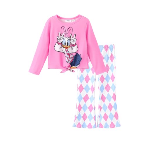 Image of Disney Frozen Princess Minnie Stitch Girl Clothes Long Sleeve Knot Front Sweatshirt Flare Pants Fall 2 Piece Outfit 2-9Y