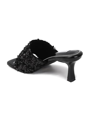 Image of ELLE Women's Sequin-Embellished Square-Toe Heeled Sandals