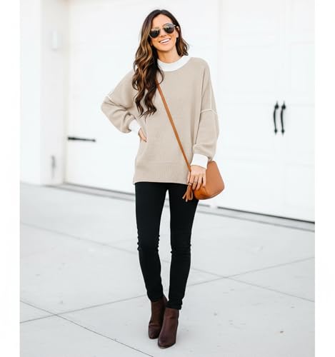 Image of Womens Oversized Sweaters Fall 2026 Fashion Clothes Colorblock Knit Tops