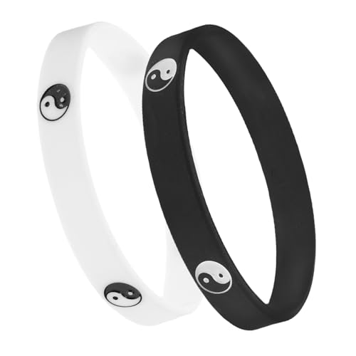 BEBEMOKO 2 piezas Pulseras de Silicona para Hombres y Mujeres de Tai Chi Accesorio de Moda Unisex Diseño Negro y Blanco Único