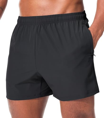 Surenow Men's Workout Running Shorts Quick Dry Gym Shorts Active Lightweight Shorts Athletic Shorts for Men with Zip Pockets
