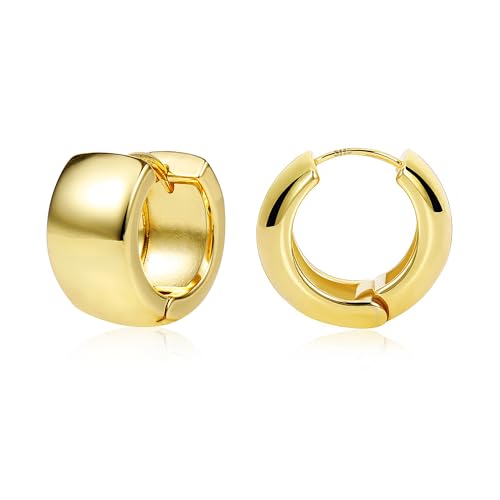 Chunky Hoop Earrings for Women 14k Gold Plated Sterling Silver Huggie Hoops Earrings Small Thick Gold Silver Hoop Earing Jewelry