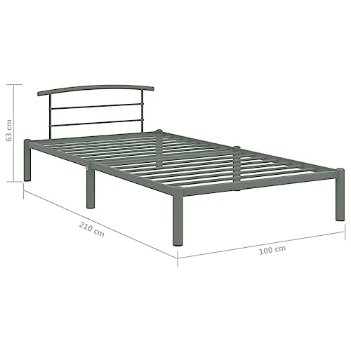 Annlera Bettgestell 210x100x63cm Grau Metall Gästebett Jugendbett Schlafzimmerbett Metallbett Doppelbett Schrankbett Sofa Im Wohnzimmer Lattenrost Boxspringbett Futonbett Polsterbett – Bild 3