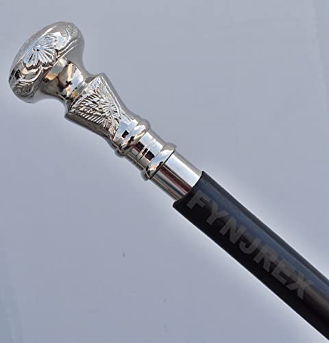 FYNJREX Royal Walking Stick Vintage Antique Design Walking Cane Wooden Walking Stick Silver Brass Victorian Handle Best for Gift