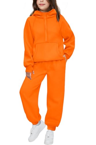 Image of Arshiner Girls 2 Piece Outfits Sweatsuit Half Zip Sweatshirt and Sweatpants | Fall Winter, Drop Shoulder Long Sleeve, Thumbhole Hoodies, with Sweatpant, Jogger Set, Sweat Set, Tracksuits with Pockets