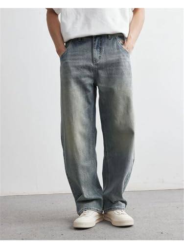 Men's Old Washed Denim Pants Straight Casual Loose Wide Leg Jeans Fashion Men's Trousers2