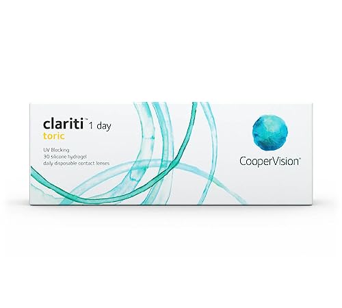Clariti 1 Day Toric Lentes de contacto tóricas diarias, R 8.6, D 14.3, 4 dioptría, cilindro -1.75, eje 70-30 lentillas
