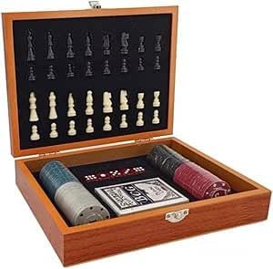 Kit Jogos de mesa de Xadrez, Baralho e Poker de Luxo em Caixa de ...