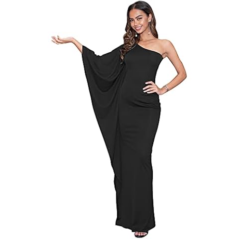 KOH KOH Womens Long One Off The Shoulder Evening Cocktail Bridesmaid Wedding Party Tube Guest Summer Formal Flowy Elegant Sexy Gown Gowns Maxi Dress Dresses, Black L 12-14 Cover
