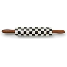 MACKENZIE-CHILDS Rolling Pin, Decorative Roller Pin for Baking, Cute Baking Supplies, Black-and-White Courtly Check