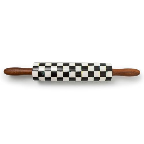MACKENZIE-CHILDS Rolling Pin, Decorative Roller Pin for Baking, Cute Baking Supplies, Black-and-White Courtly Check